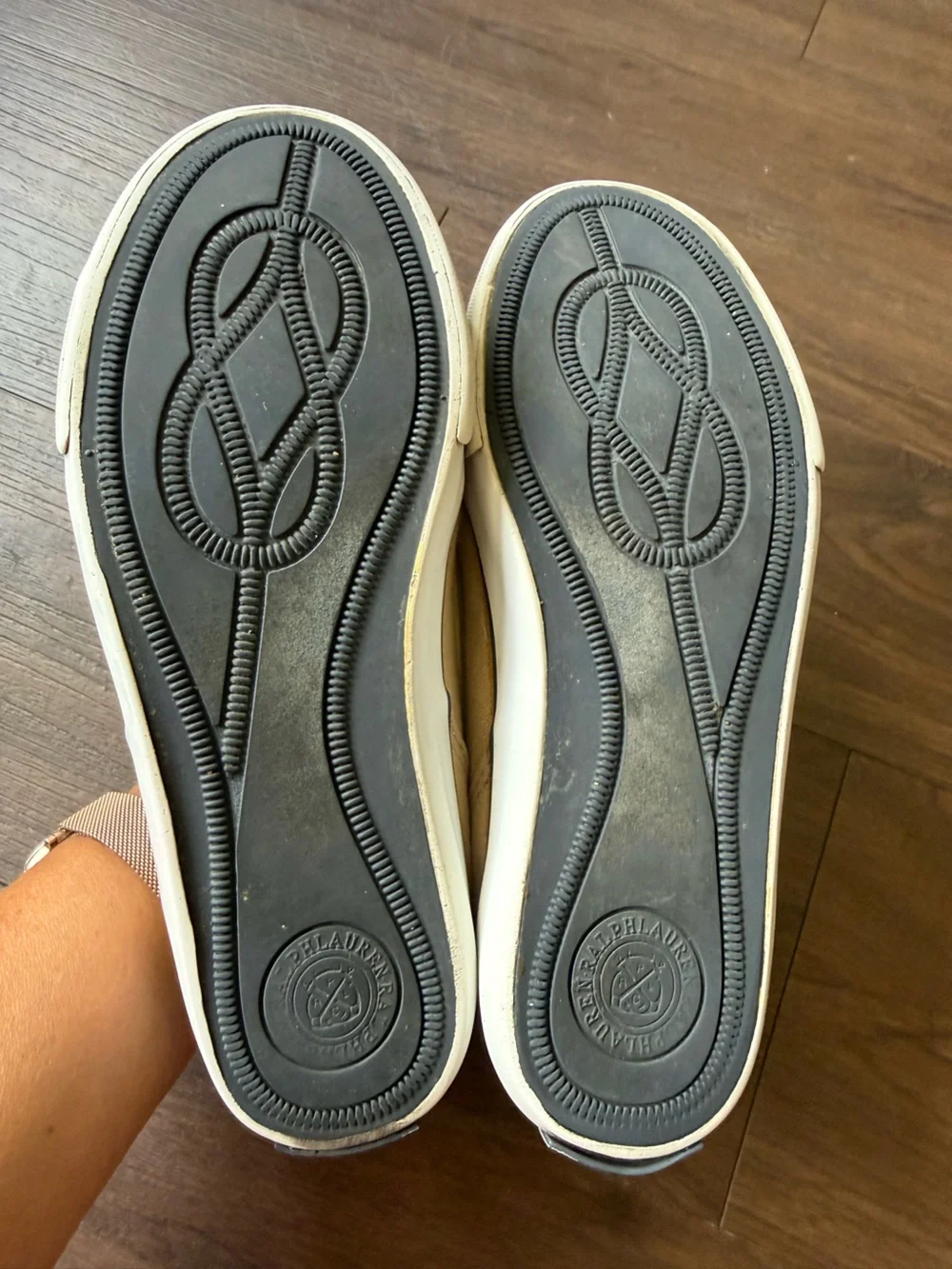 Polo Ralph Lauren Beige Khaki Canvas Boat Shoes Loafers Navy Pony Logo Size 3Y